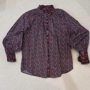 Liberty of London Cotton Floral Blouse - Black and Pink